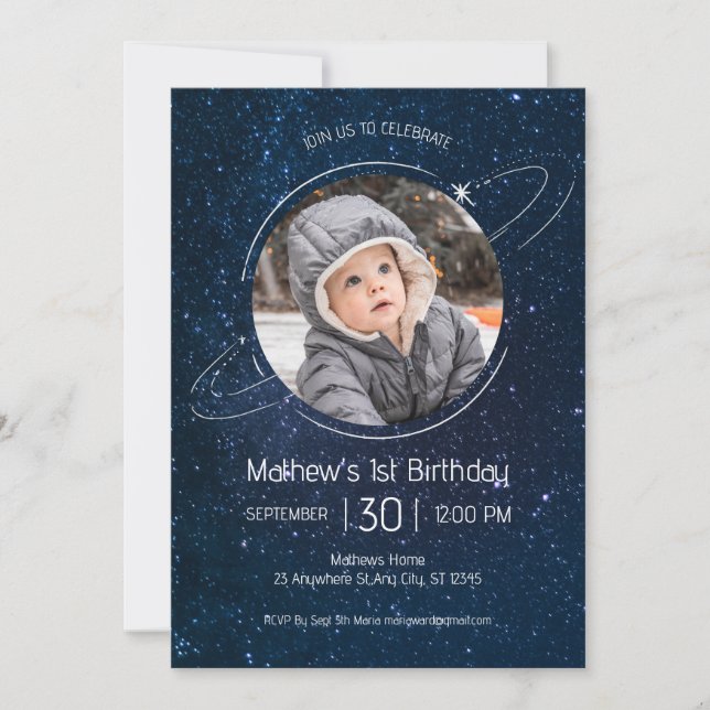 Outer Space Planets 1st Birthday Invitation (Front)