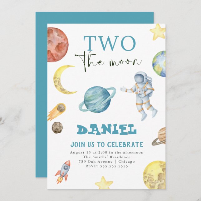Outer Space Planets 2nd Birthday Invitation (Front/Back)