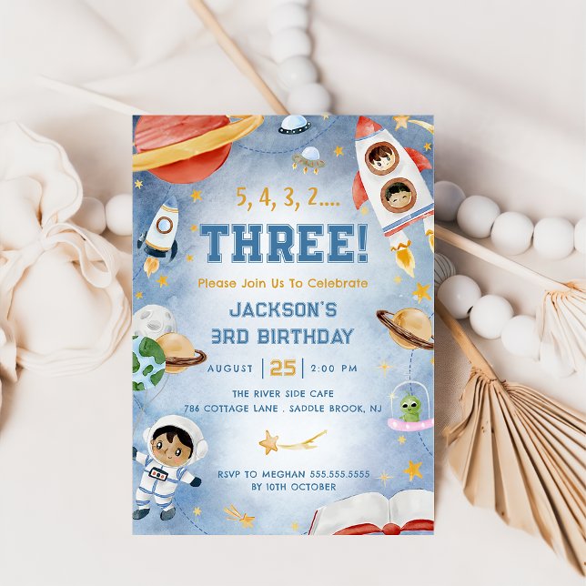 Outer Space Planets 3rd Birthday Party Photo  Invitation (Creator Uploaded)