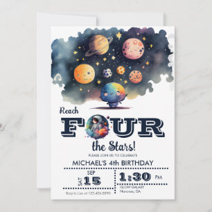 Outer Space    Planets and Stars   4th Birthday   Invitation