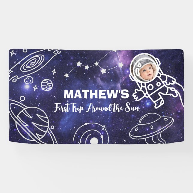 Outer Space Planets Astronaut 1st Birthday Boy Banner (Horizontal)