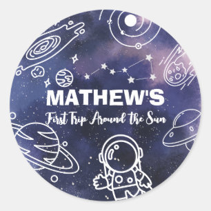 Outer Space Planets Astronaut 1st Birthday Boy Classic Round Sticker