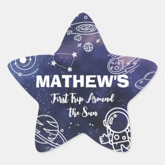Outer Space Planets Astronaut 1st Birthday Boy Star Sticker