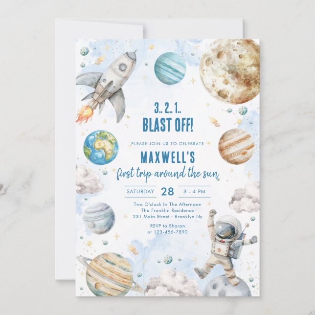 Outer Space Planets Astronaut Boy Birthday Invitation (Front)