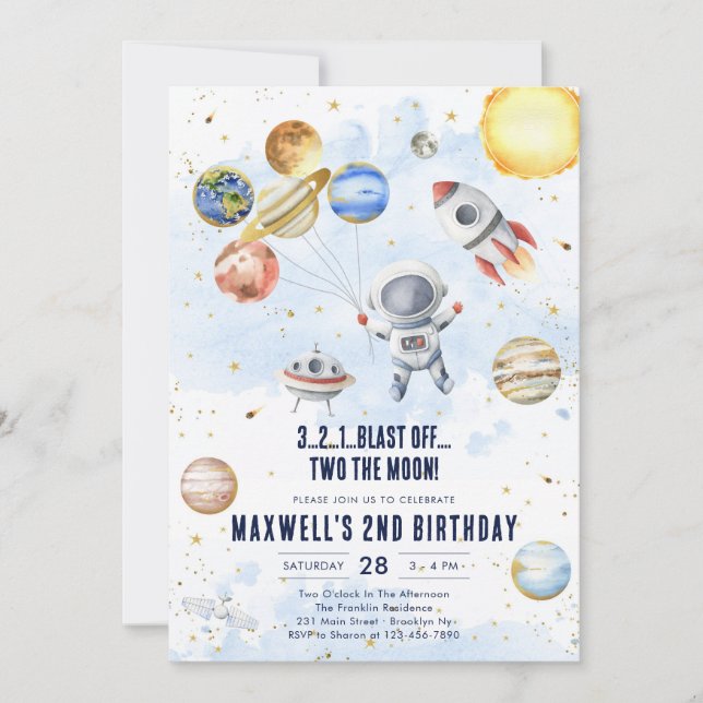 Outer Space Planets Astronaut Boy Birthday Invitation (Front)