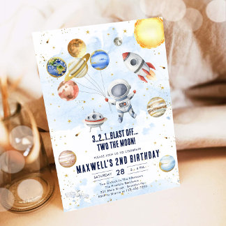 Outer Space Planets Astronaut Boy Birthday Invitation
