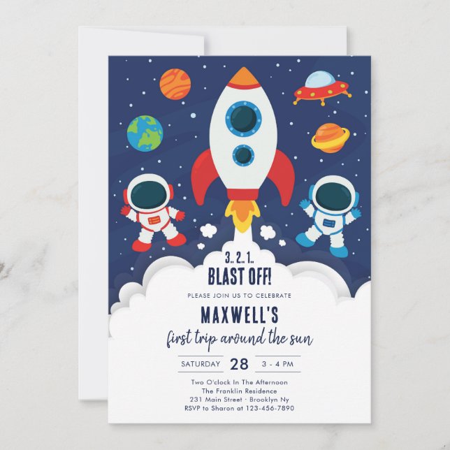Outer Space Planets Astronaut Boy Birthday Invitation (Front)