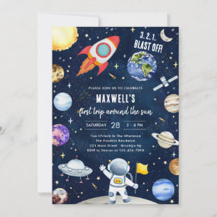 Outer Space Planets Astronaut Boy Birthday Invitation
