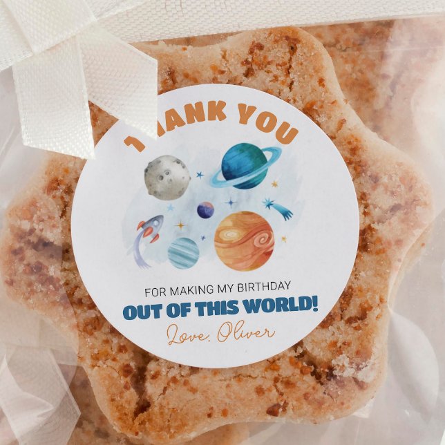 Outer Space Planets Birthday Party Classic Round Sticker (Creator Uploaded)
