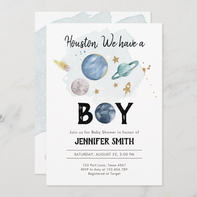 Outer Space Planets Boy Baby Shower Invitation (Front/Back)