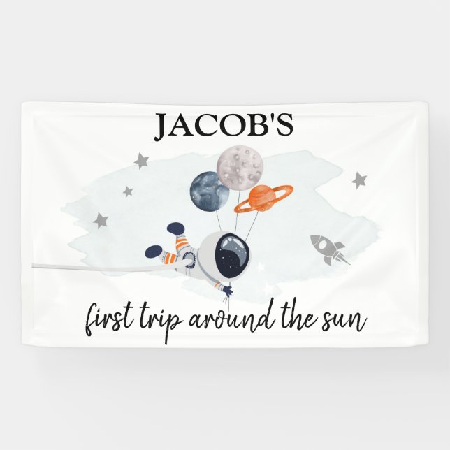 Outer Space Planets Boy First Birthday Backdrop Banner (Horizontal)