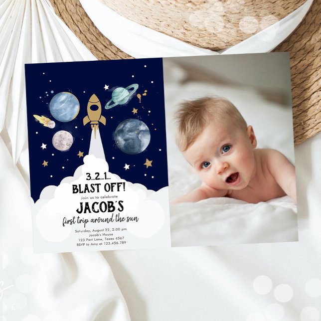 Outer Space Planets Boy First Birthday Invitation (Creator Uploaded)
