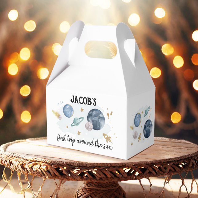 Outer Space Planets Boy Galaxy First Trip Birthday Favour Box (Creator Uploaded)