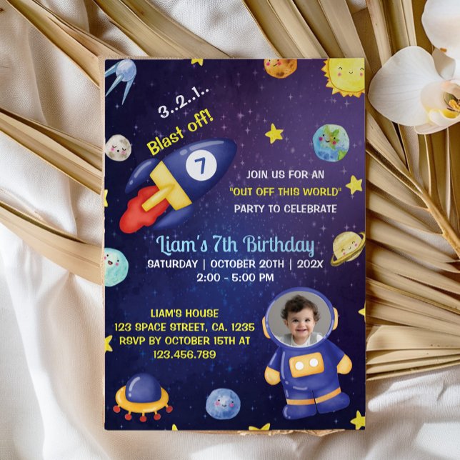 Outer Space Planets Boy Photo Birthday Invitation (Creator Uploaded)