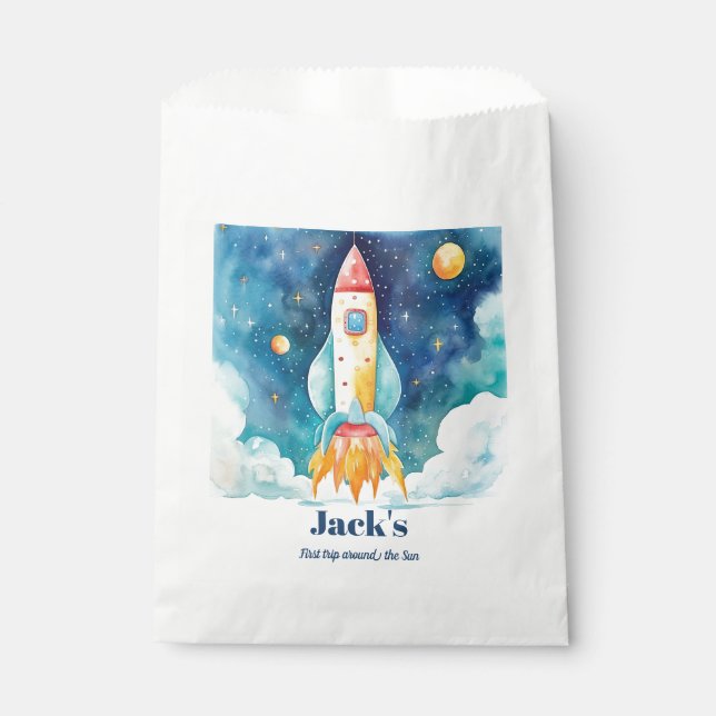 Outer Space Planets First Birthday  Favour Bag (Front)