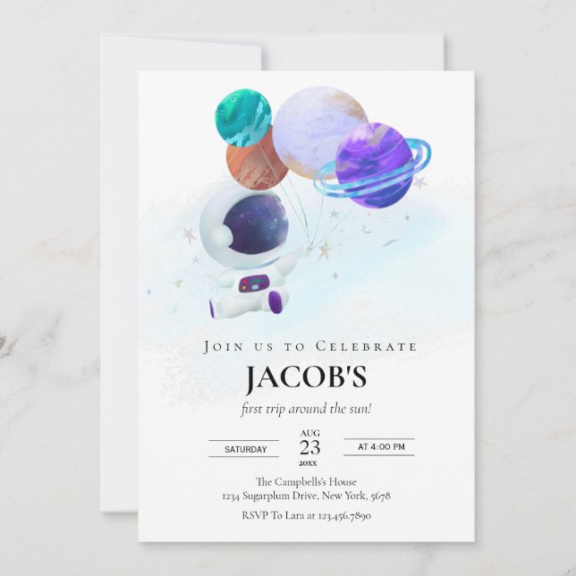 Outer Space Planets First Birthday Invitation (Front)
