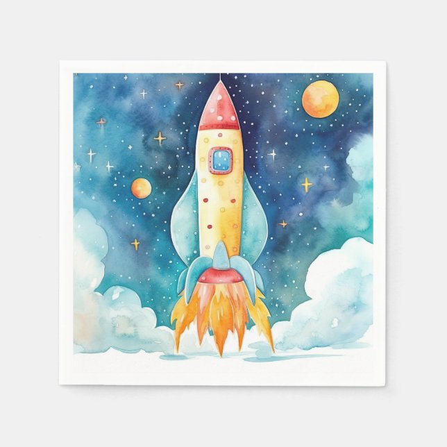 Outer Space Planets First Birthday Napkin (Front)