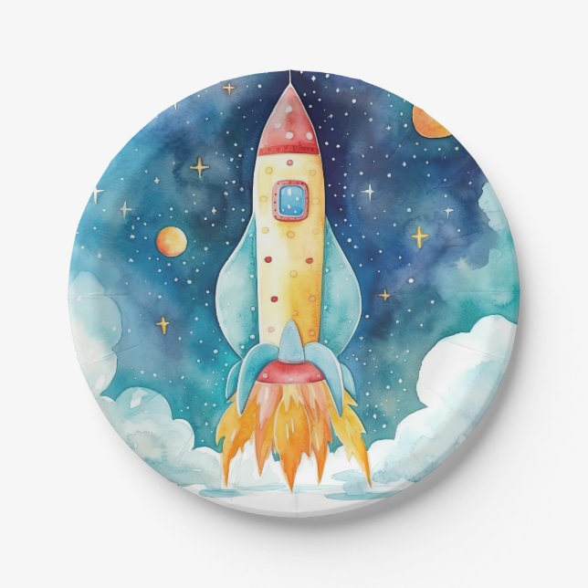 Outer Space Planets First Birthday Paper Plate (Front)