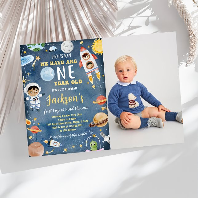 Outer Space Planets First Birthday Party Photo  Invitation (Creator Uploaded)