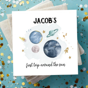 Outer Space Planets Galaxy Gold Blue Boy Birthday Napkin
