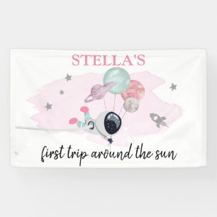 Outer Space Planets Girl First Birthday Backdrop B Banner