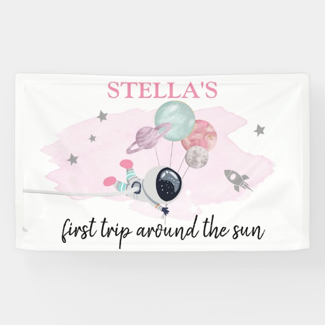Outer Space Planets Girl First Birthday Backdrop B Banner (Horizontal)