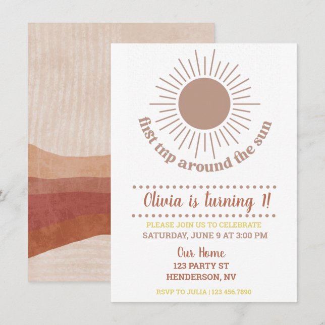 Outer Space Planets Girl First Birthday Invitation (Front/Back)