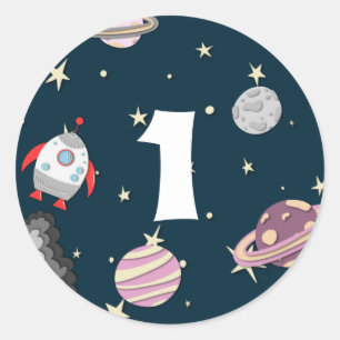 Outer Space Planets Girl Galaxy First Birthday Classic Round Sticker