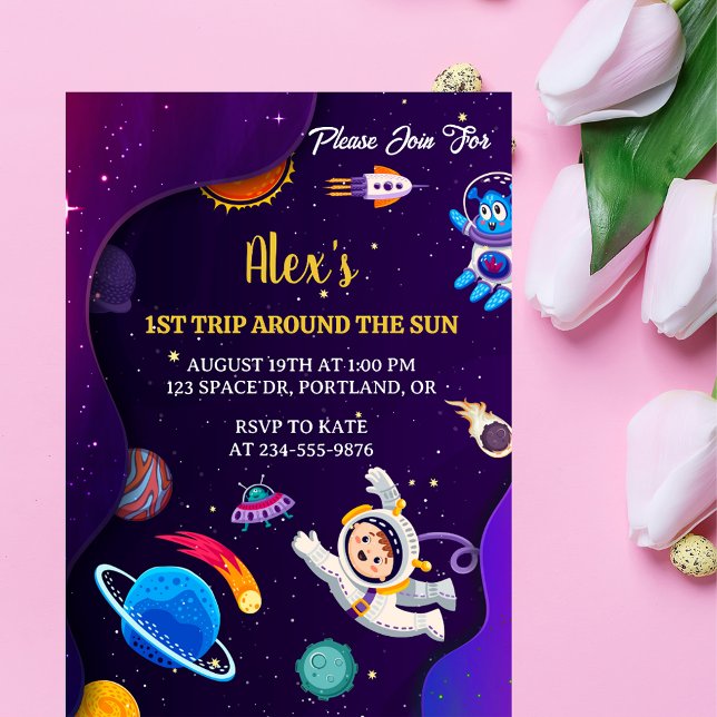 Outer Space Planets Kids First Birthday Invitation (Creator Uploaded)
