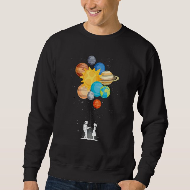 Outer space planets love spaceman  balloon spacema sweatshirt (Front)