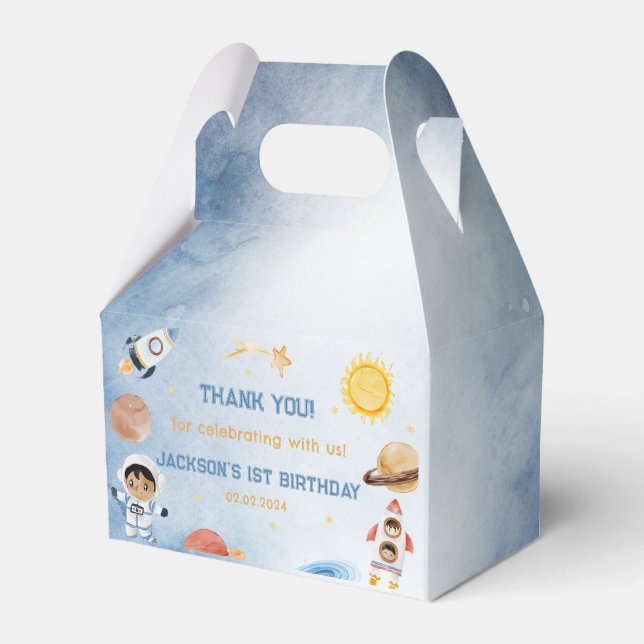 Outer Space Planets & Rocket Ship Birthday Party  Favour Box (Front Side)