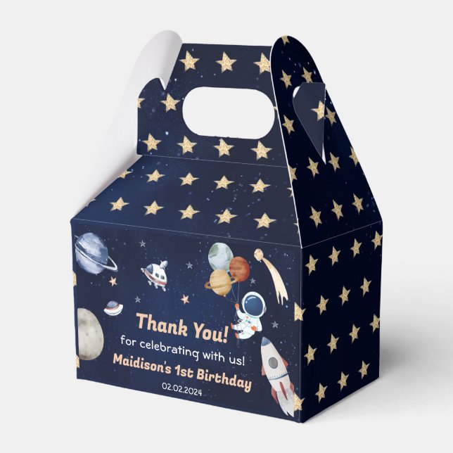 Outer Space Planets & Rocket Ship Birthday Party Favour Box (Front Side)