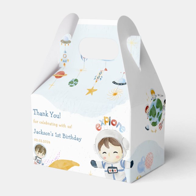 Outer Space Planets & Rocket Ship Birthday Party  Favour Box (Front Side)