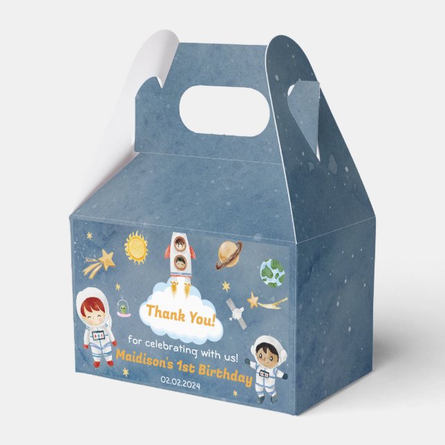 Outer Space Planets & Rocket Ship Birthday Party  Favour Box (Front Side)