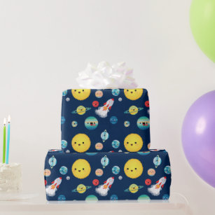 Outer Space Planets Rocket Ship Birthday  Wrapping Paper