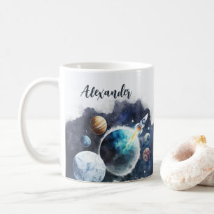 Outer Space Planets & Rocket Ship Personalised Coffee Mug