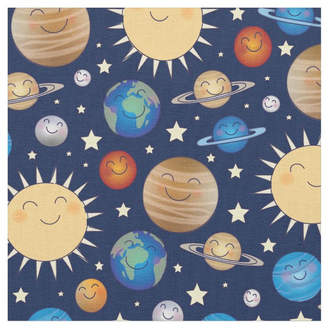 Outer Space Planets Solar System Fabric (Close Up)