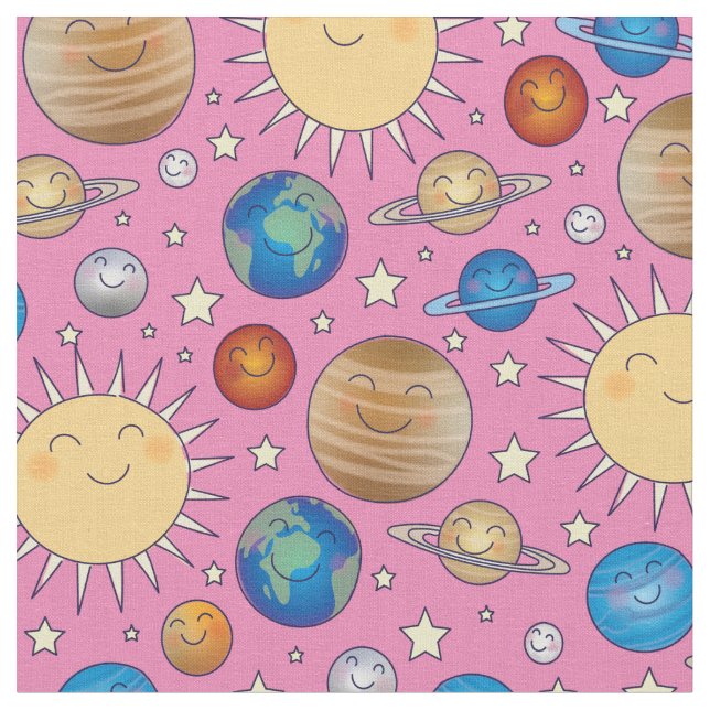 Outer Space Planets Solar System Fabric (Close Up)