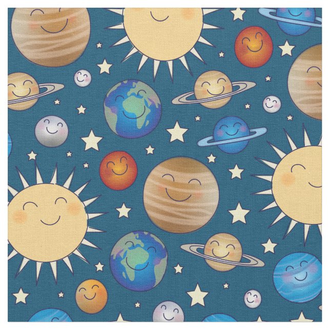 Outer Space Planets Solar System Fabric (Close Up)