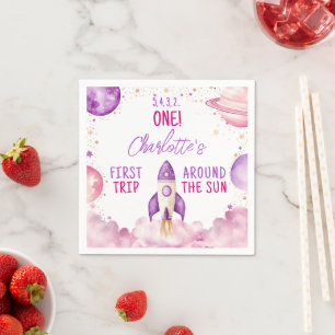Outer Space Purple First Birthday Napkin