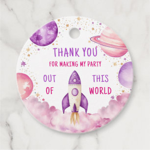 Outer Space Purple Pink Birthday Thank You Favour Tags