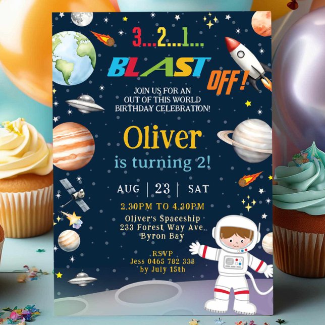 Outer Space Rocket Astronaut Planets Birthday  Invitation (Creator Uploaded)