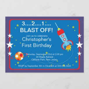 Outer Space Rocket Birthday Party Invitations
