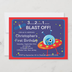 Outer Space Rocket Birthday Party Invitations