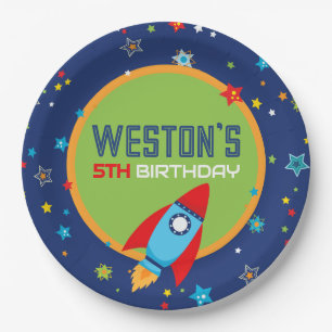 Outer Space Rocket Birthday Party Paper Plates