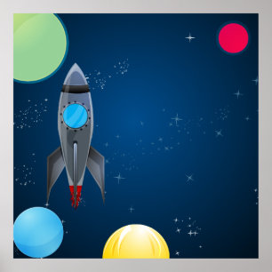 Outer Space Rocket Birthday/Party Photo Backdrop Poster