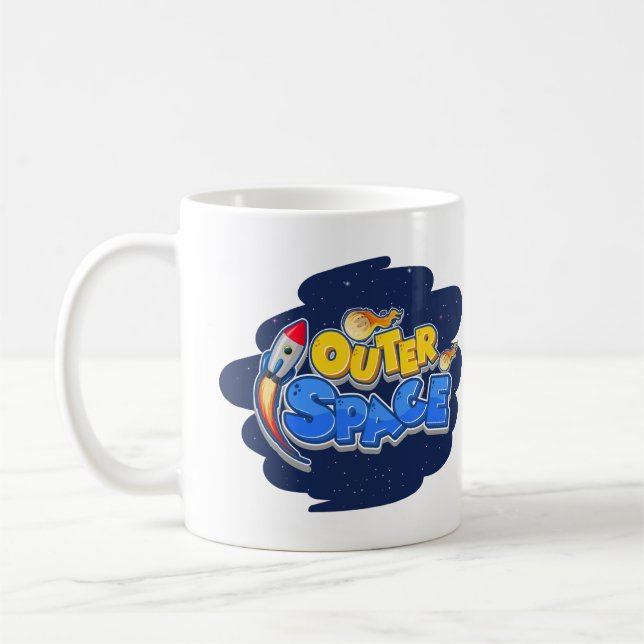 Outer Space Rocket Cartoon Design Coffee Mug (Left)