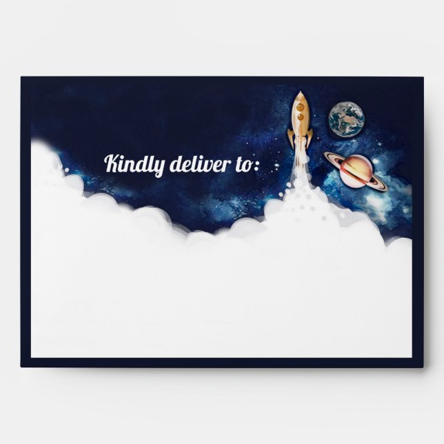 Outer Space Rocket First Birthday Envelope (Front)