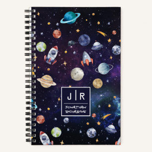 Outer Space Rocket Galaxy Planets Personalised Notebook