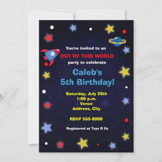 Outer Space Rocket Kids Birthday Party Invitation (Front)